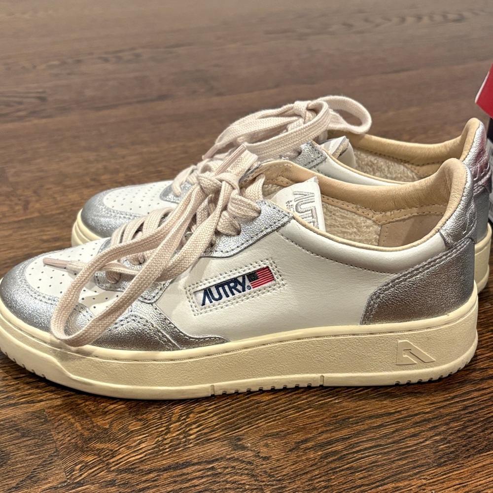 Autry Women's Silver and White Sneakers *only worn a few times*